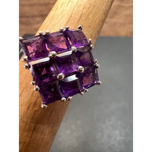 Amethyst sterling silver cluster ring size 7 - Picture 11 of 16